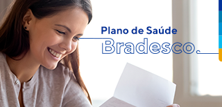 Mulher sorrindo e ao lado texto com: Plano de Saúde Bradesco