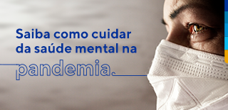 Texto: Saiba como cuidar da saúde mental na pandemia. Foto de uma pessoa com mascara branca, chorando.