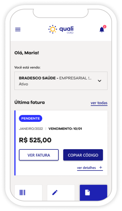 Página inicial do App Qualicorp.
