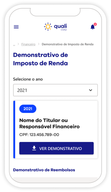 Página de demonstrativo de Imposto de Renda.