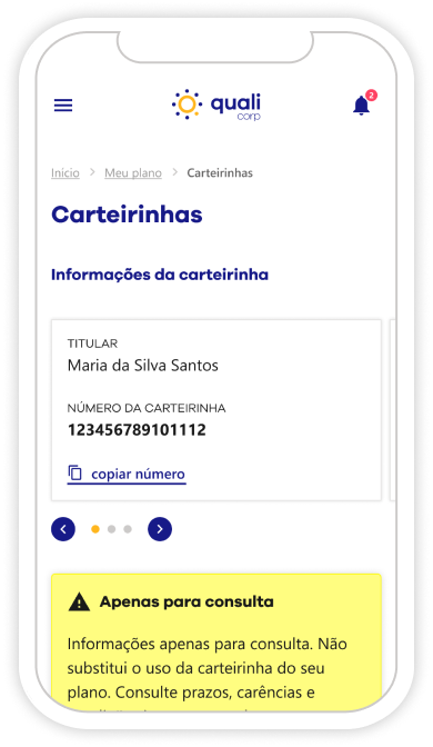 Página de carteirinha do beneficiário.